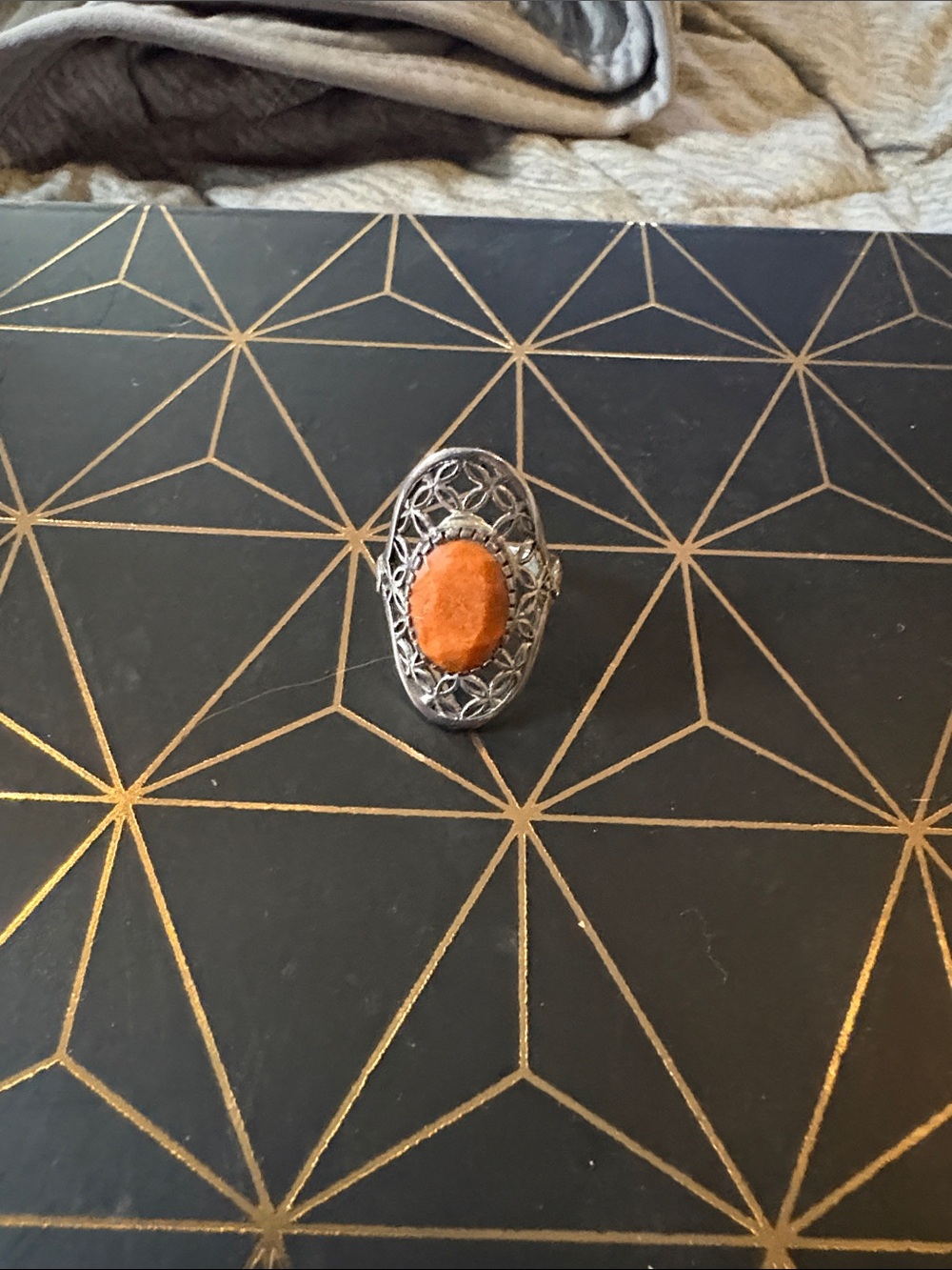 Sterling Filigree Orange Stone Statement Ring